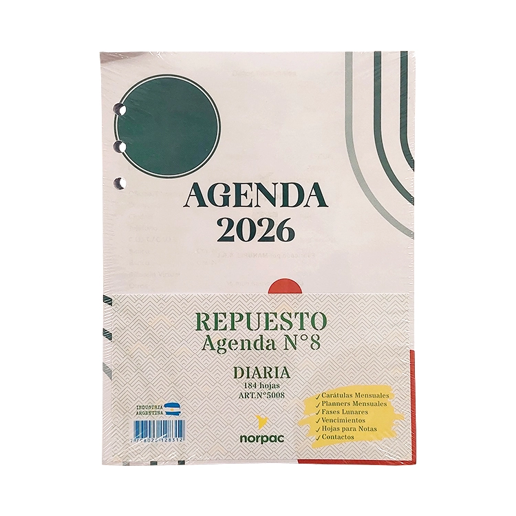 Repuesto para Agenda Norpac 2026 N°8 Diaria Art.AR5008